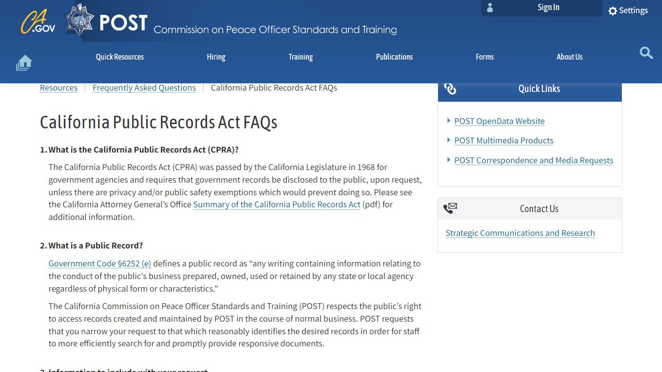 California Public Records Act FAQs